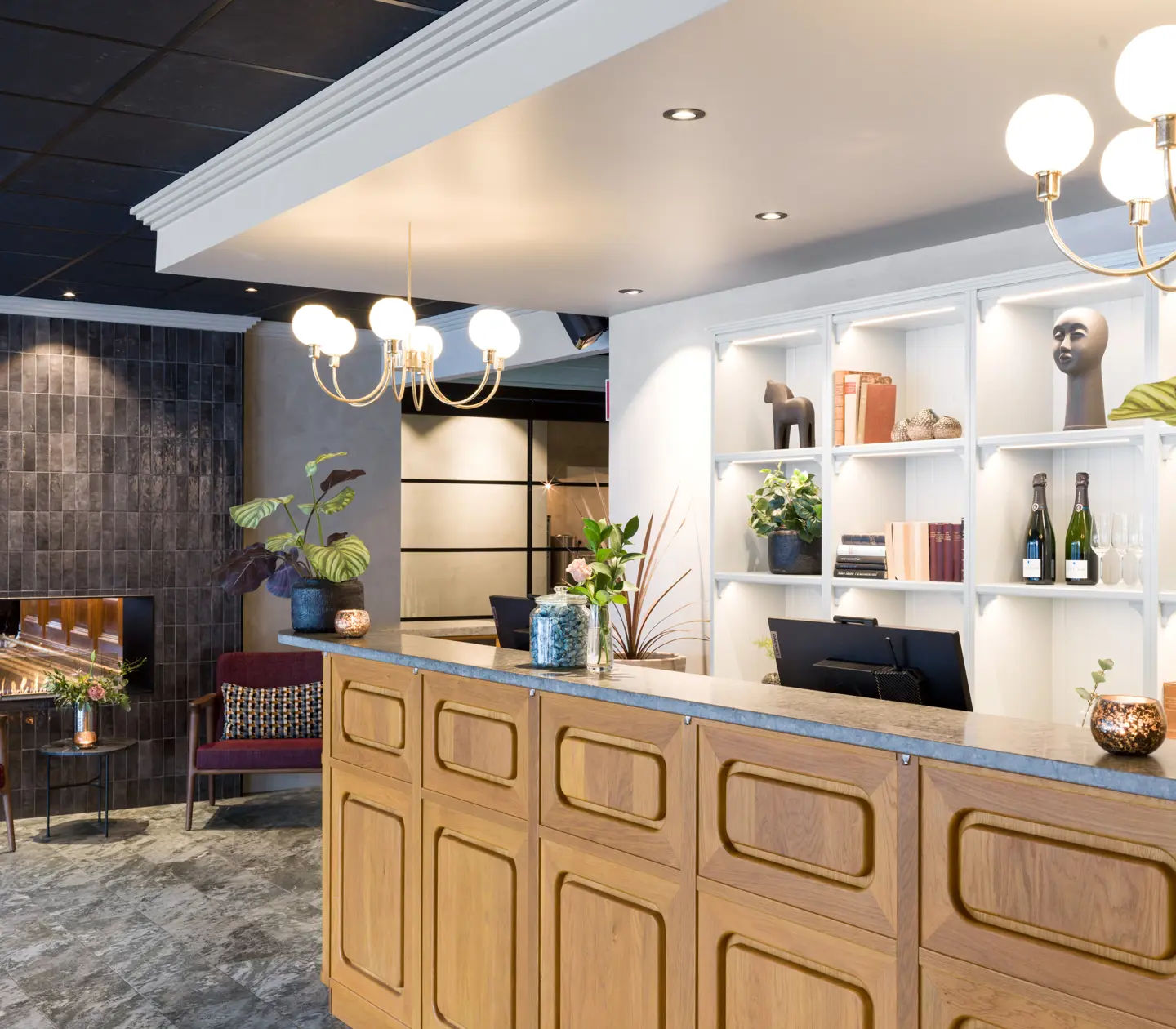Welcoming wooden reception desk