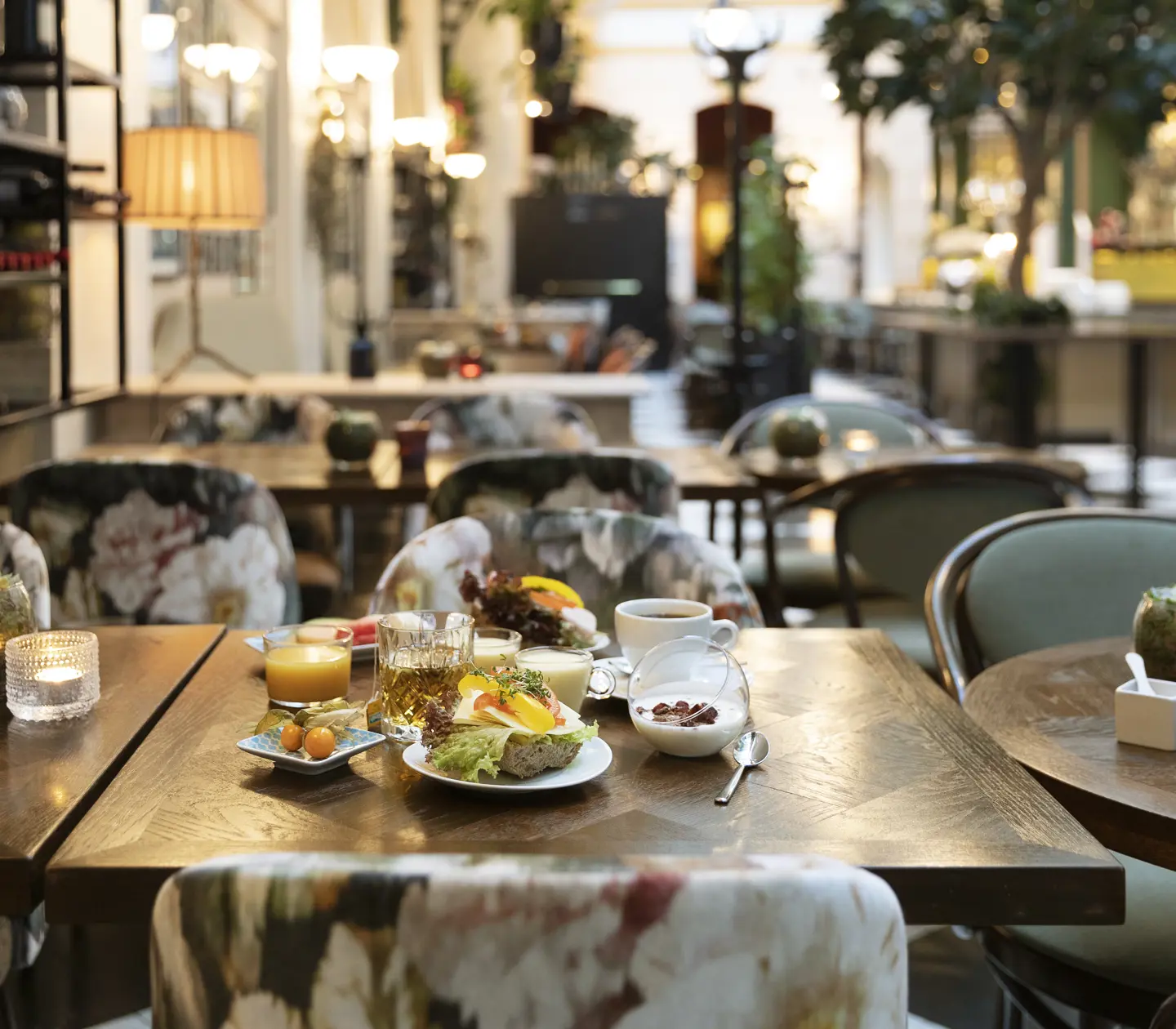 Breakfast served on a table in the dining room