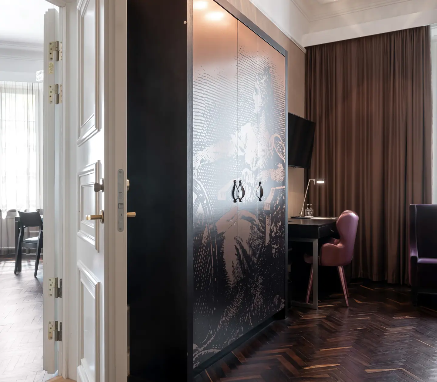 Bright suite with desk, armchair and wardrobe