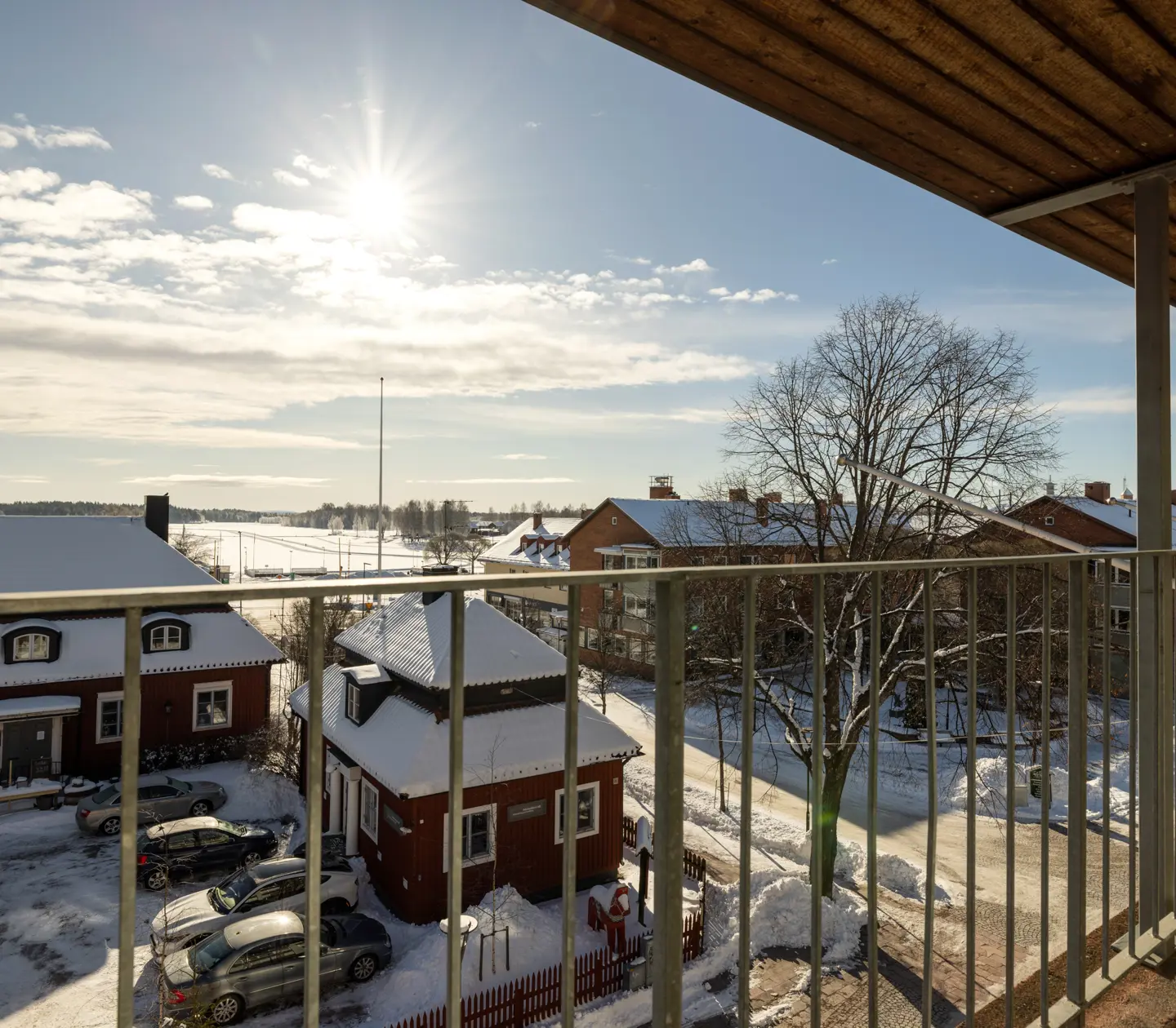 View from the hotel over a wintry Mora and Siljan