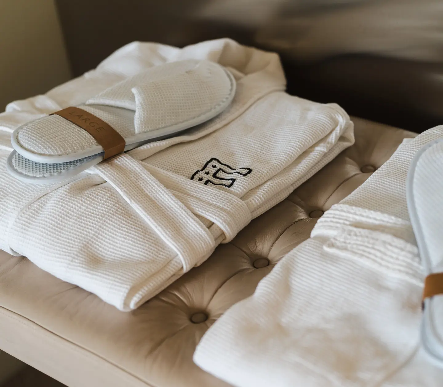 White Elite dressing gowns and slippers