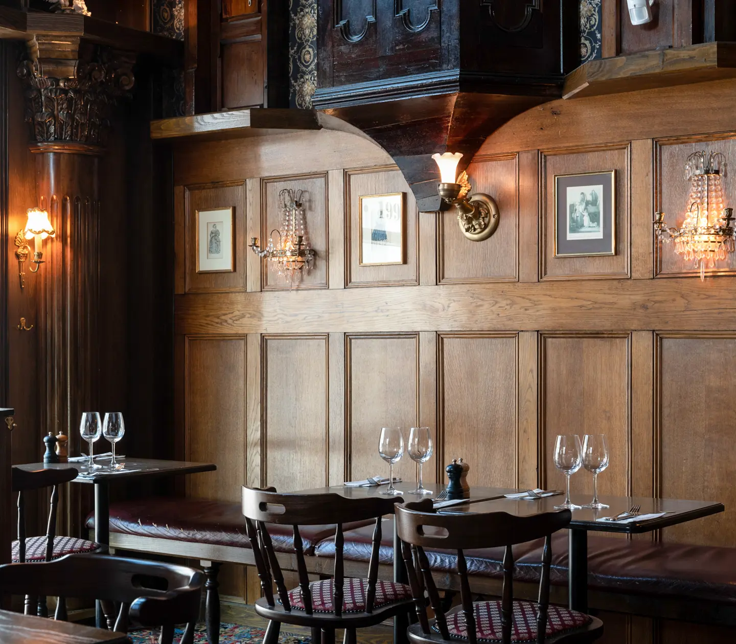 Pub environment with dining areas, windows and lots of decorations