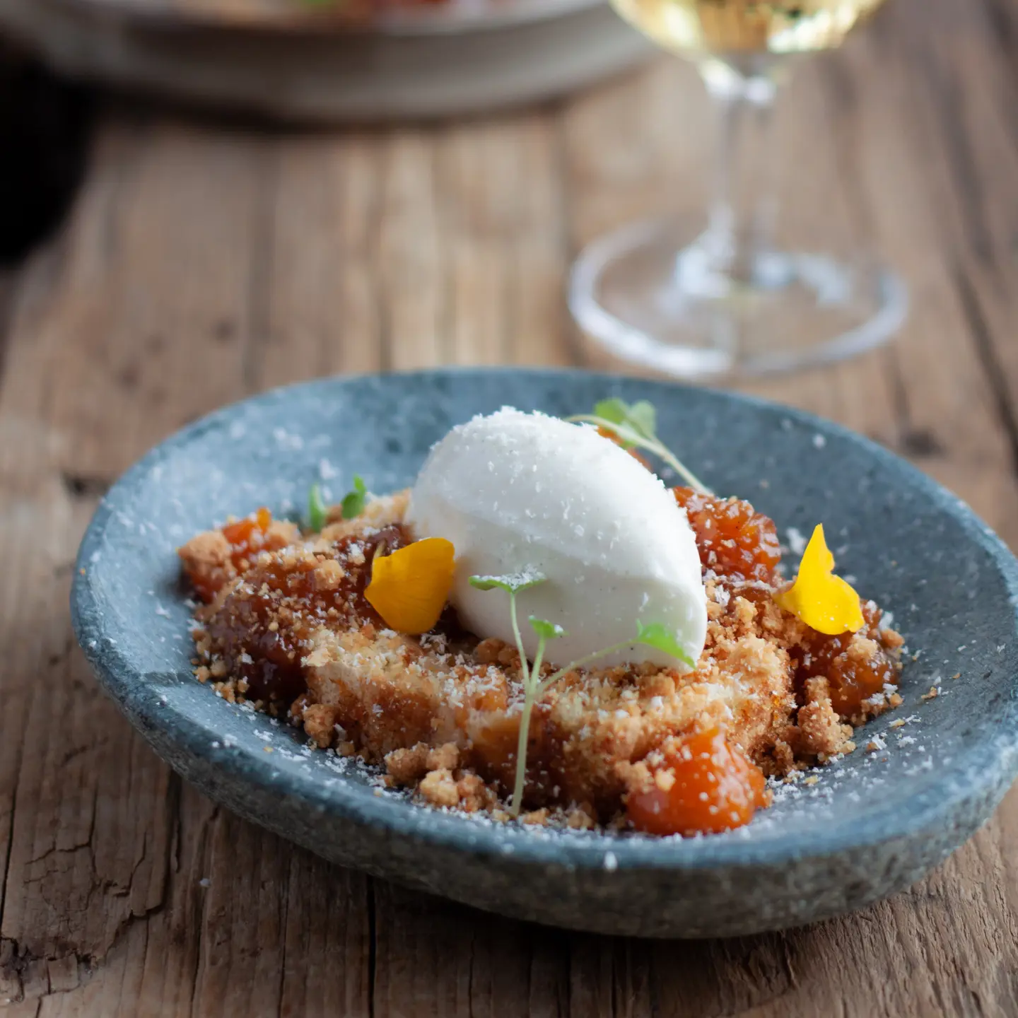 A fine dish served with wine
