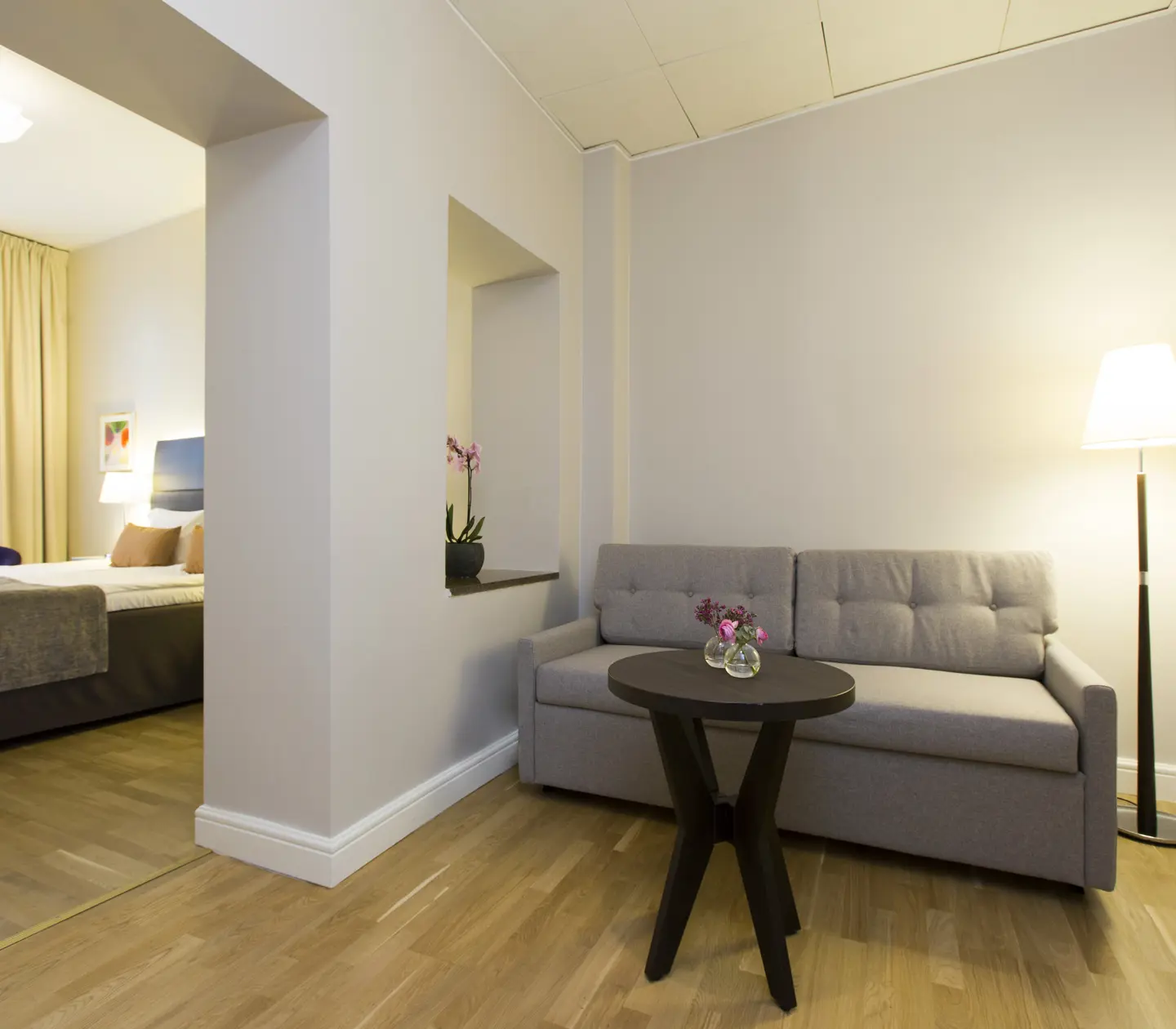 Beautiful room with bed and sofa
