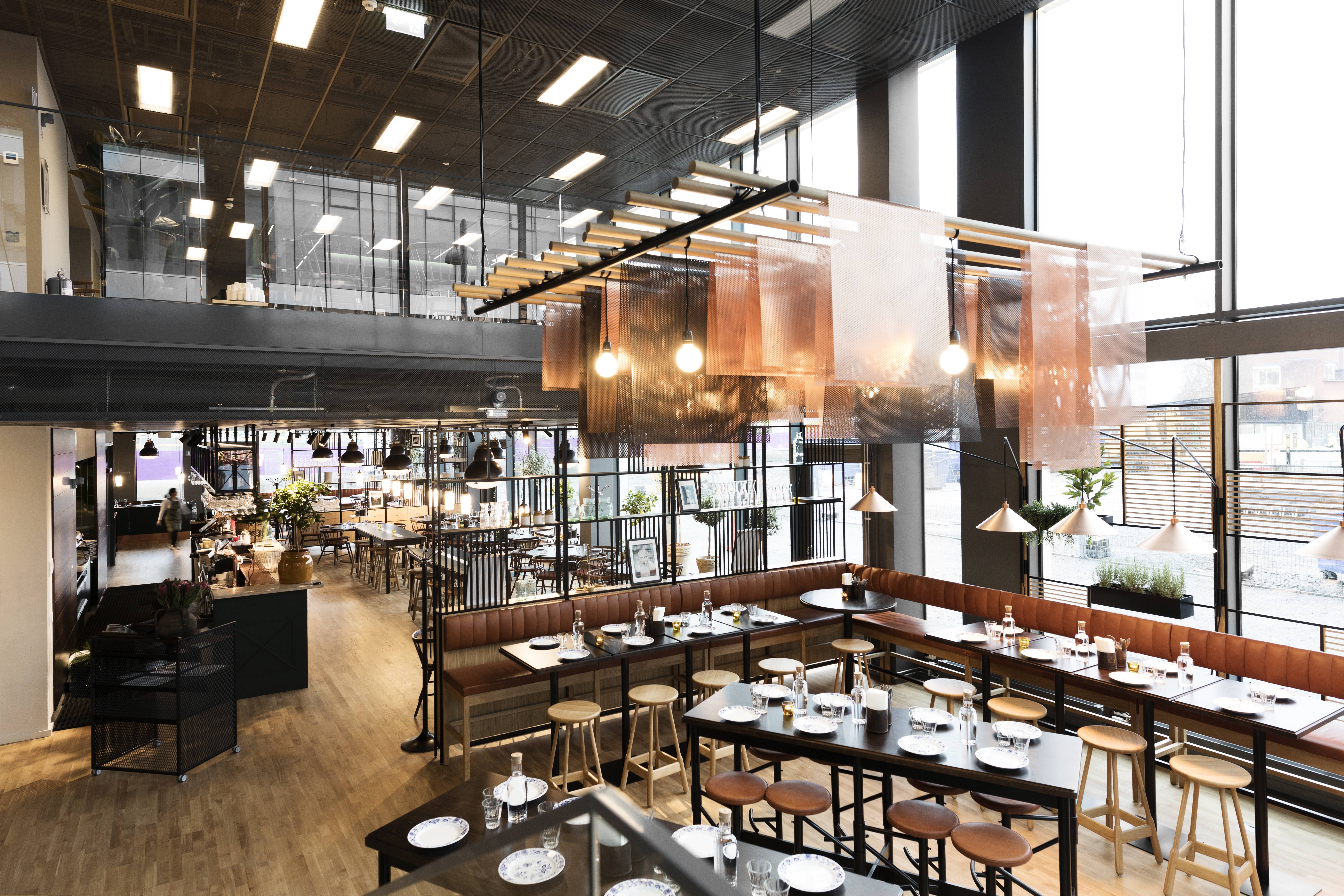 Hotel restaurant with an industrial interior