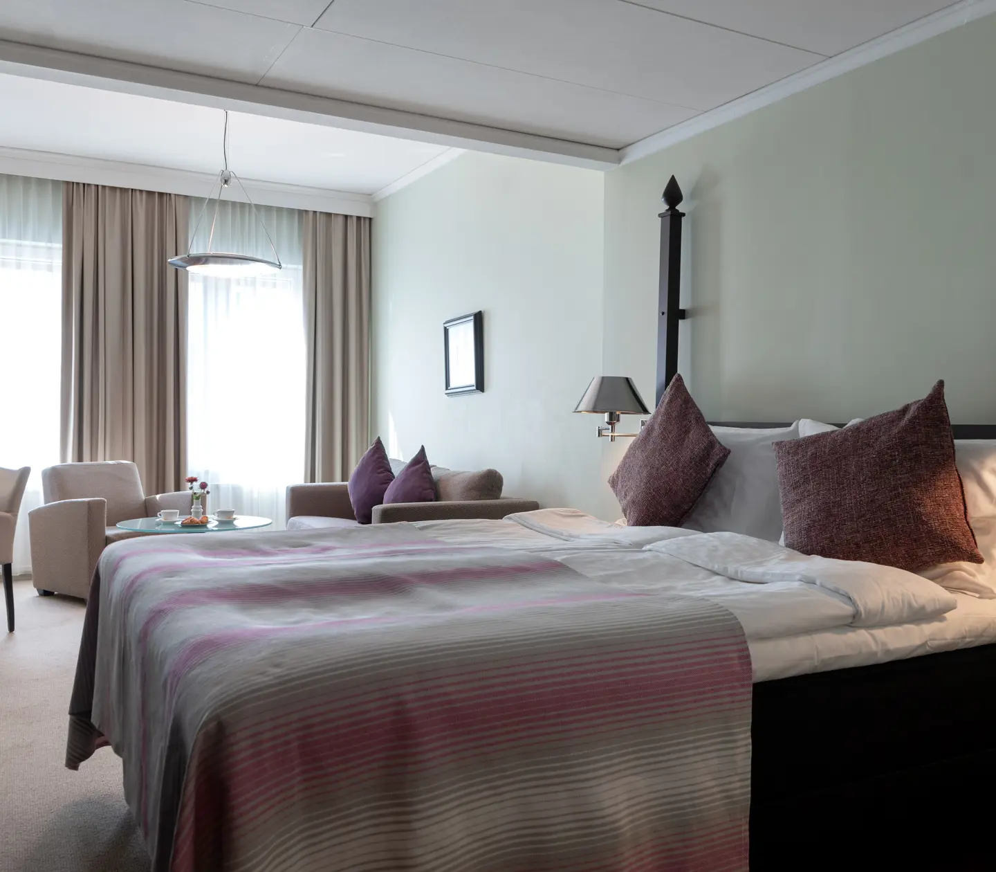 Double bed in hotel room