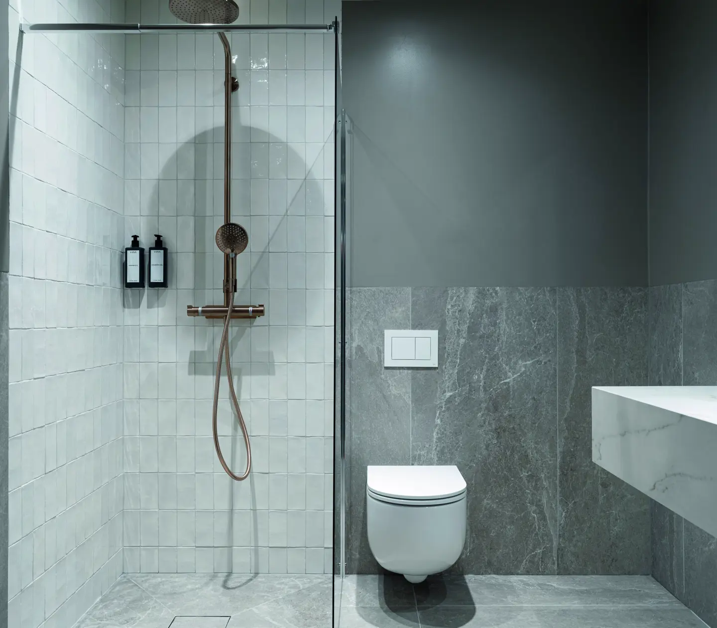 Beautiful bathroom with shower and toilet