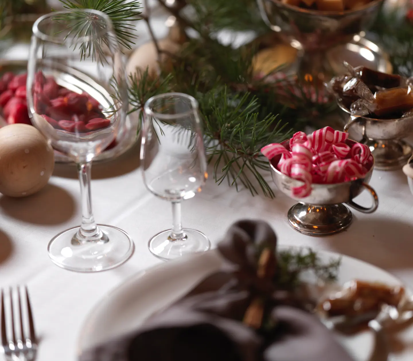 Restaurant table with Christmas decorations