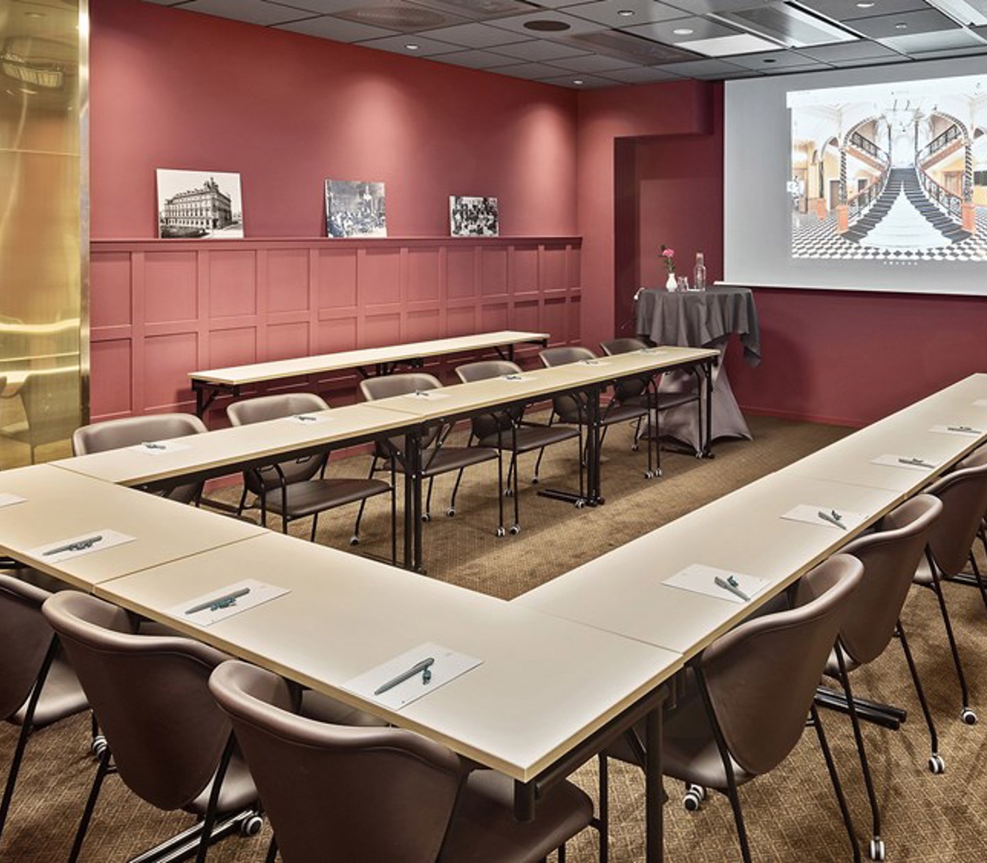 Conference room with long tables