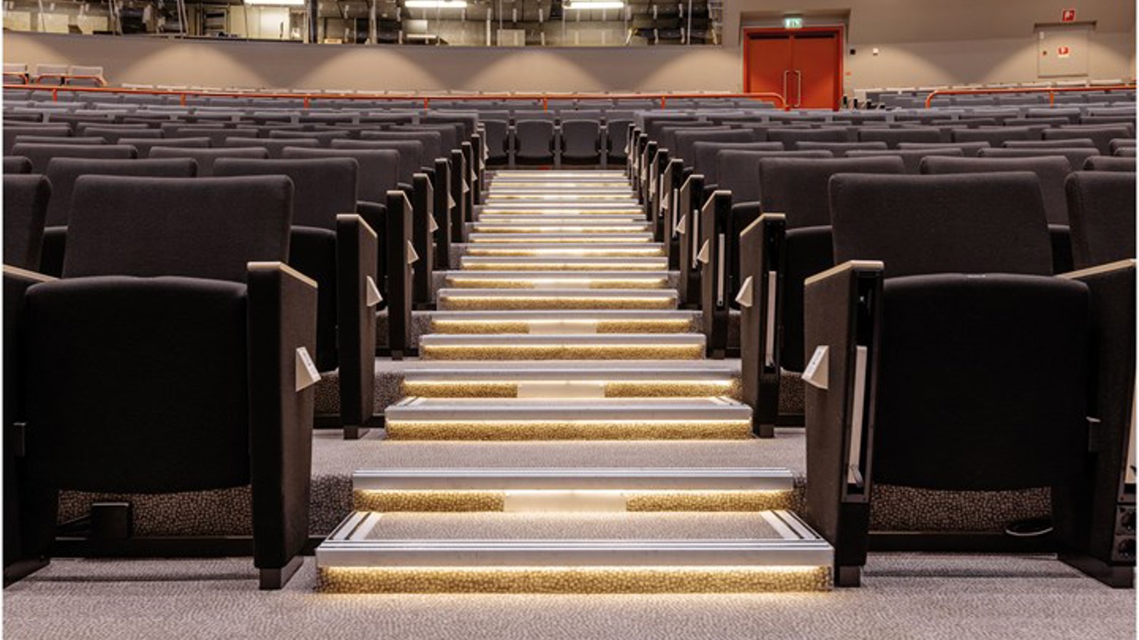 Close-up of stairs and cinema seats