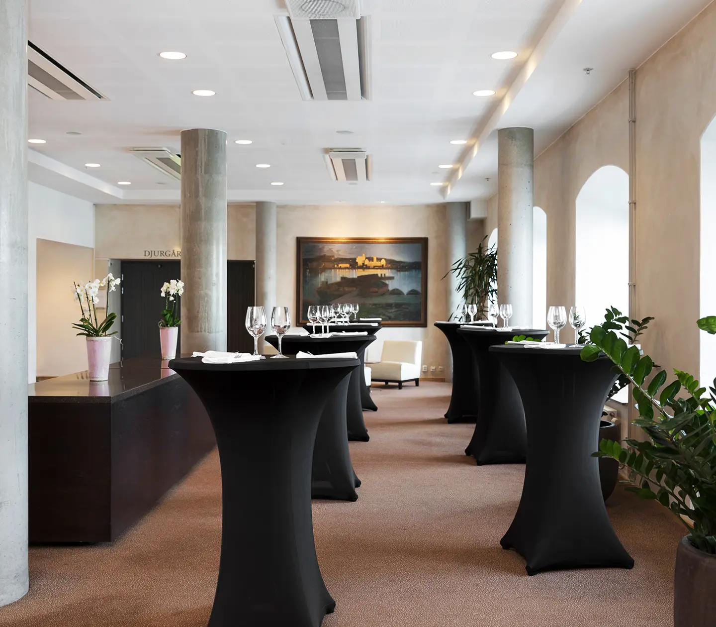 Conference lobby with standing table