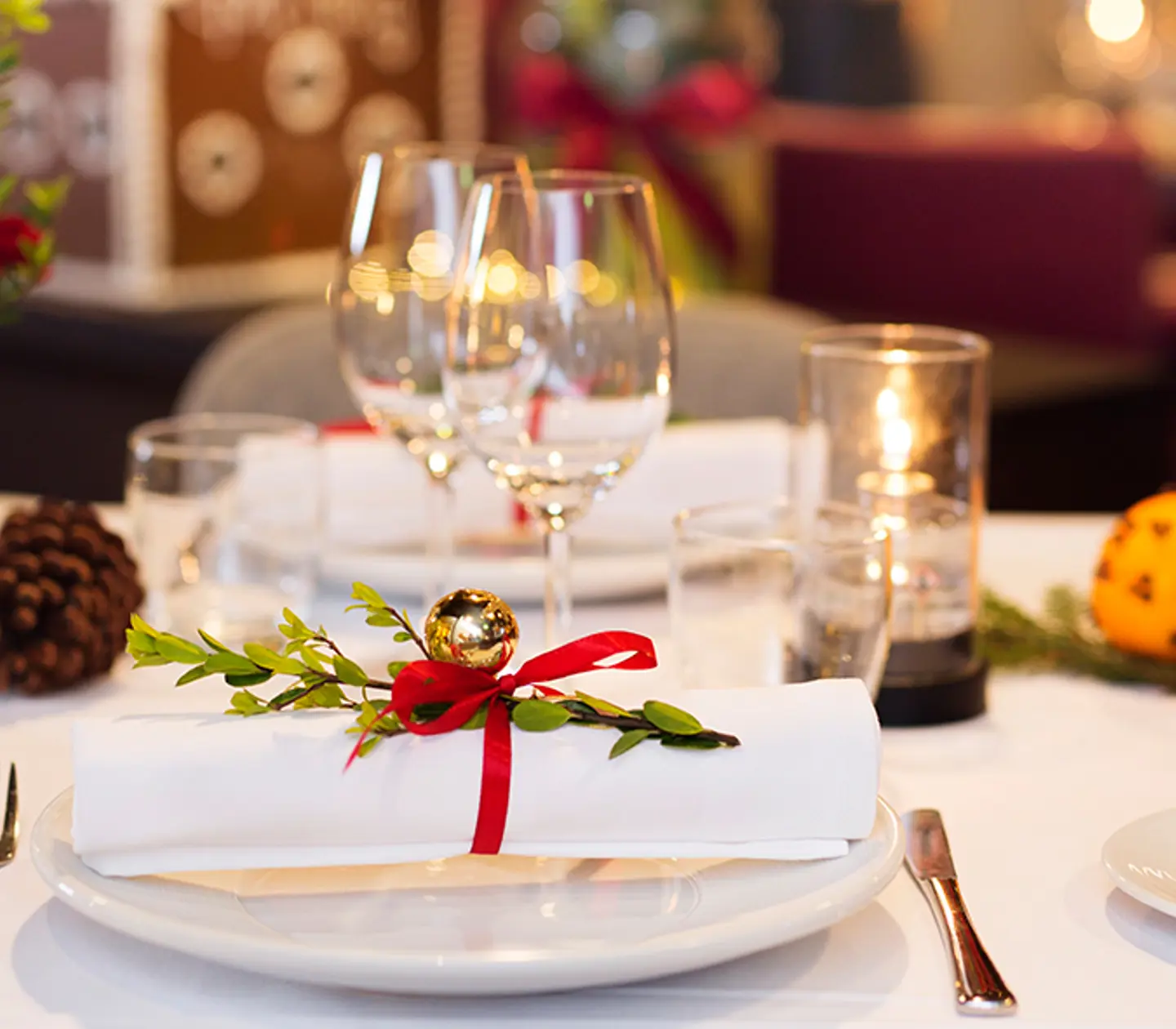 Restaurant table with Christmas decorations