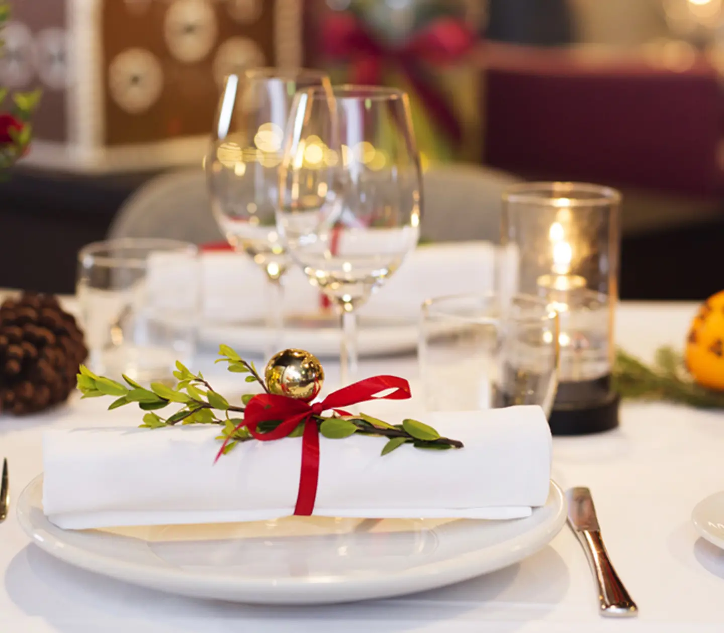 Table setting for a Christmas buffet