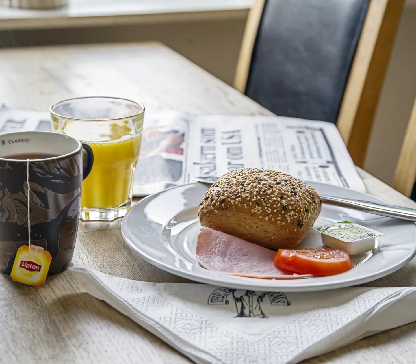 Breakfast served on a table